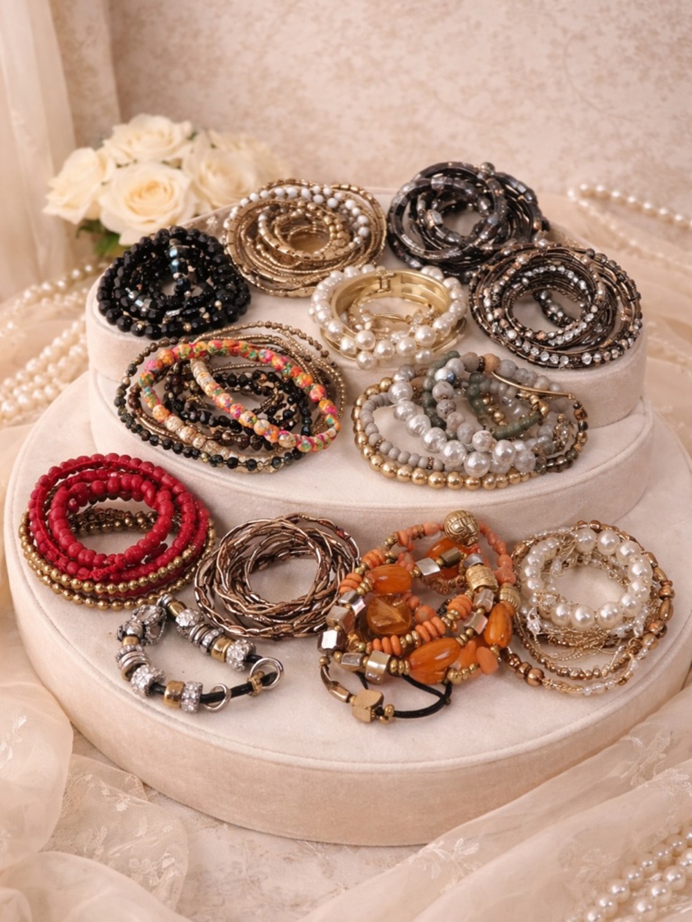 Assorted Women's Beaded Stackable Bracelets - Mixed Colors